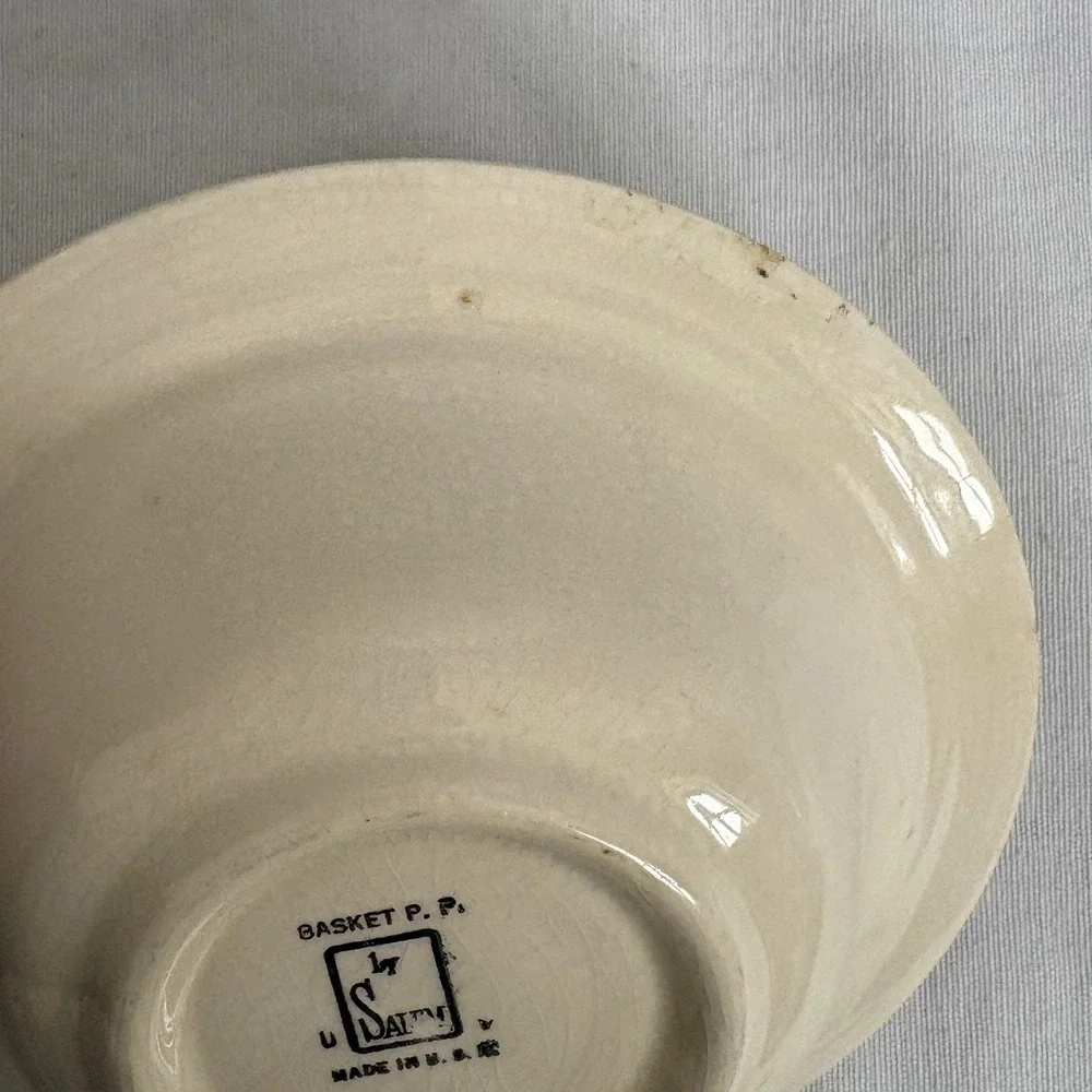 Salem China‎ Co Basket Cross Stitch Vintage 4pc Set Handled Plate Bowls Cream